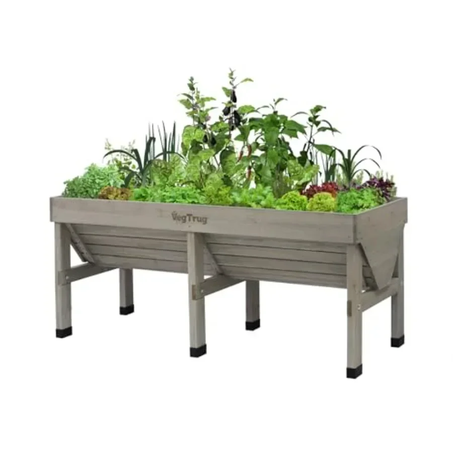 Classic Raised Bed, Grey Wash, - Cedar Wood V-Shaped Raised Garden Bed for Outdoor Gardening - Ergonomic Design for Balcony, Pa