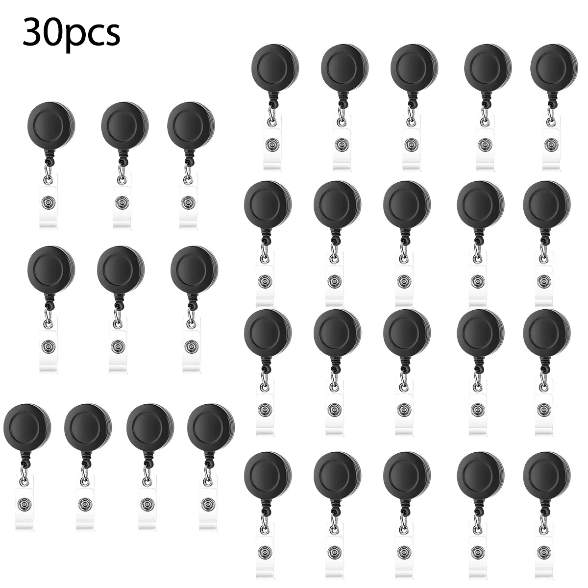 10/30Pcs Black Retractable Badge Reel with Clear PVC Strap Clip, Round ID Card Holder Pull Reel Clips for Office Staff students
