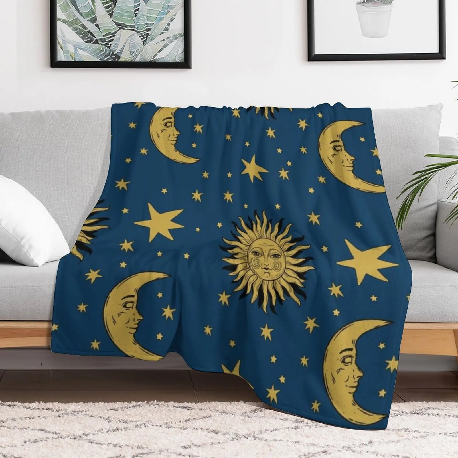 Anni \'90 Whimsi-goth Celestial Sun And Moon Pattern Throw coperta trapuntata letto plaid beautellow coperte