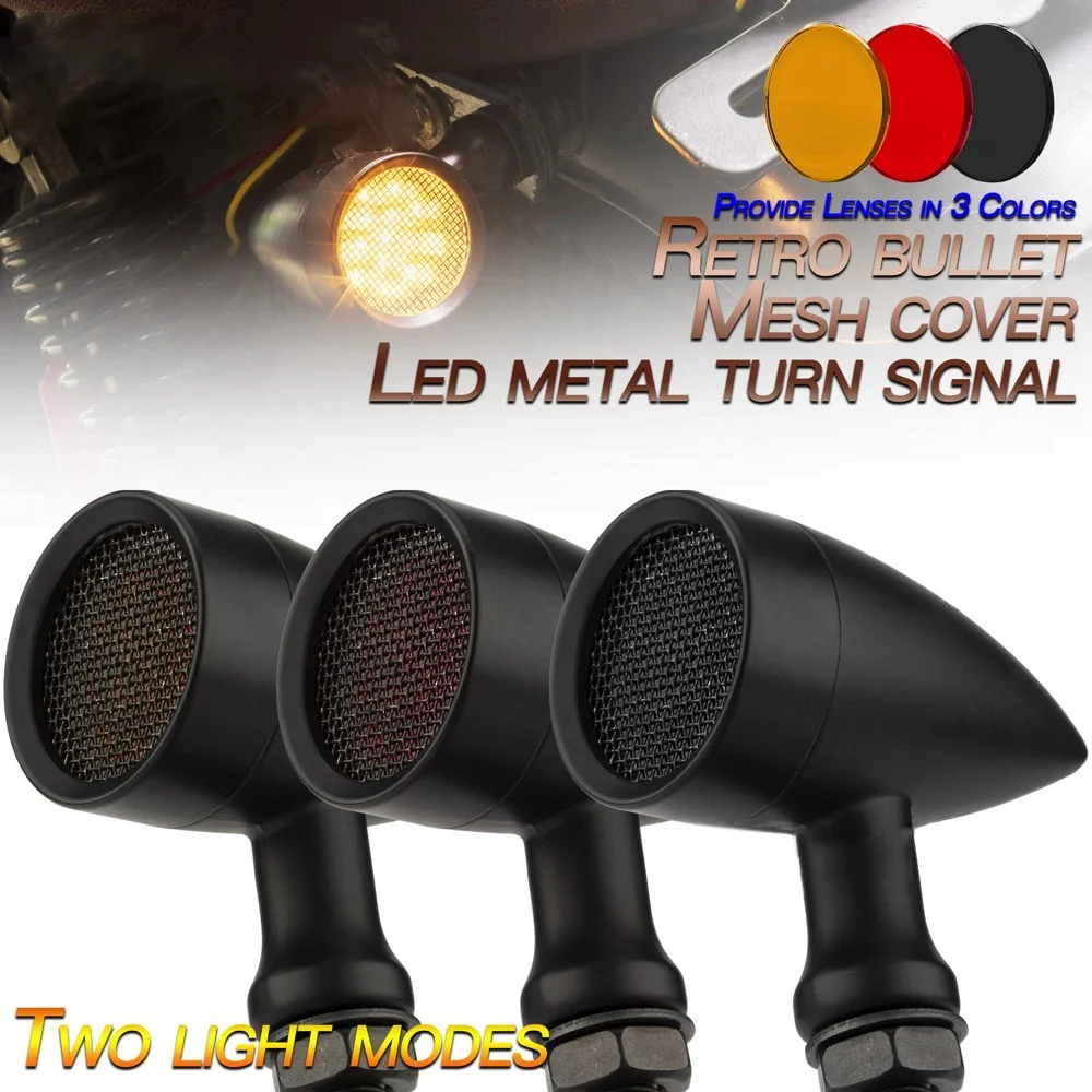 10mm Motorcycle Retro LED Turn Signal Brake Light Mesh Lens for Chopper Bobber Yamaha Honda