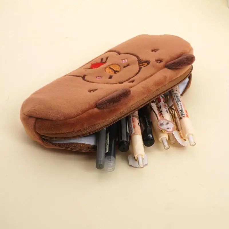 Cartoon Cute Plush Capybara Pencil Case Large Capacity Stationery Storage Bag Kawaii Doll Plush Storage Package Stationery Box