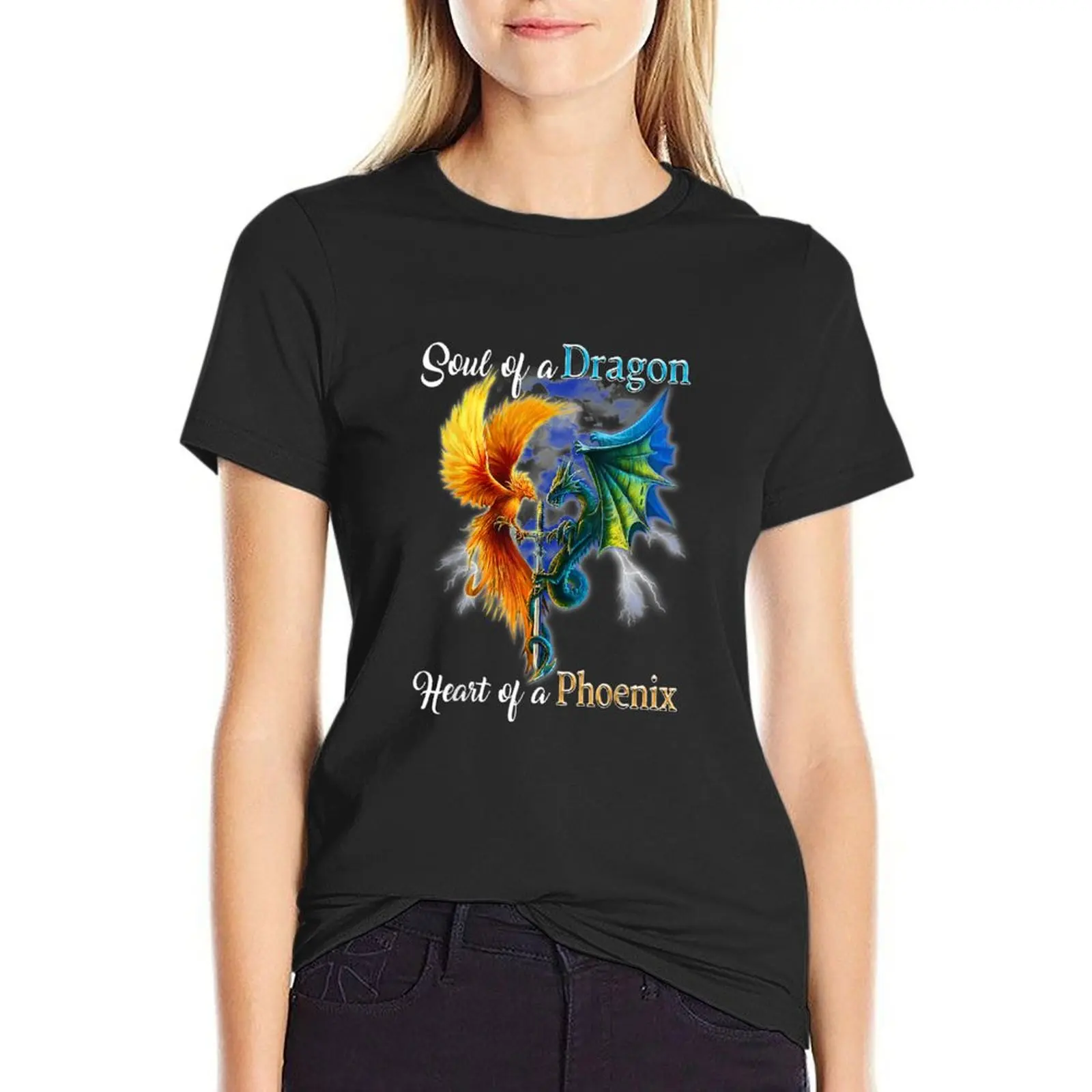 

Soul Of A Dragon Heart Of A Phoenix T-Shirt summer tops kawaii clothes Aesthetic clothing t-shirt dress for Women long