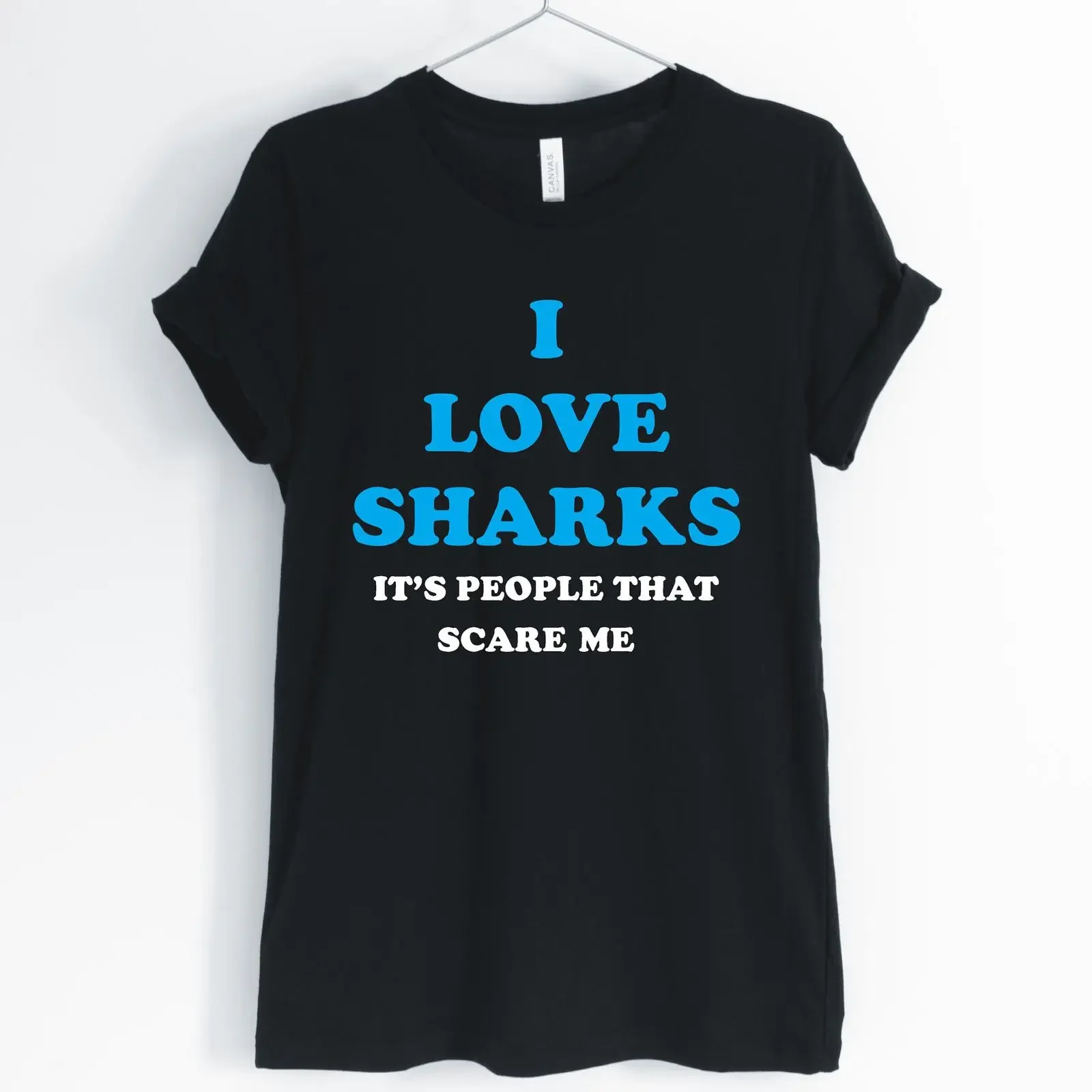 I Love Sharks It's People That Scare Me Funny Shark T Shirt Women Lover s Casual vintage Washed Soft Breathable Versatile