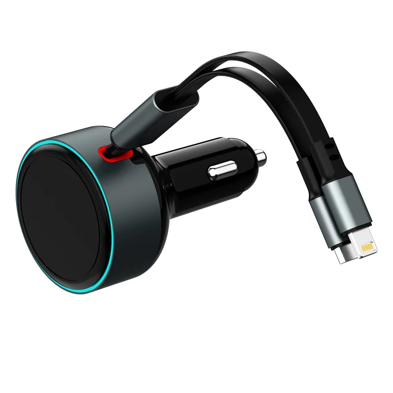 60W Retractable Car Charger PD30W Fast Charge Built-in Stretch Cable Car Charger Apple Center Console Fast Charging Head