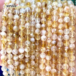 Natural Stone Faceted Round AA Yellow Citrine Loose Spacer Beads for Jewelry Making Diy Earrings Bracelets Charms Accessories