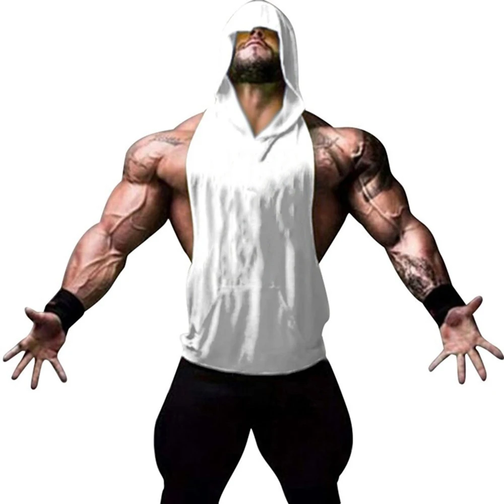 Mens Sleeveless Hoodies Fashion Casual Hooded Sweatshirt Men Bodybuilding Tank Top Sporting Shirt Waistcoat Vest Gym Clothing