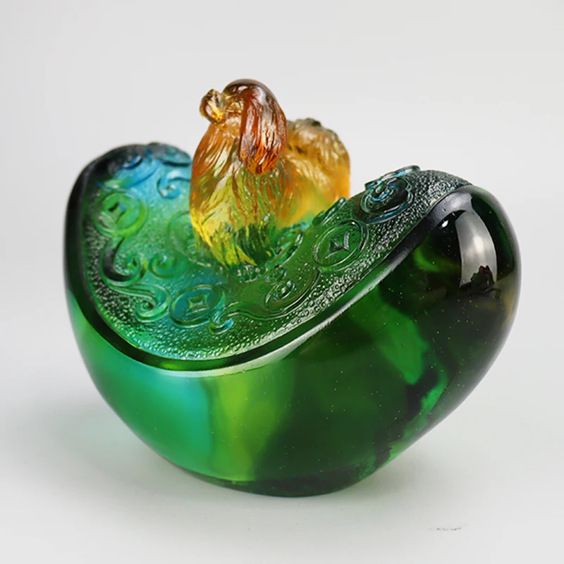 R#* ArtFamily Jiangsu Chinese-Style Glass Dog Sculpture Ornament with Lost-Wax Process Custom Colored Home Decor