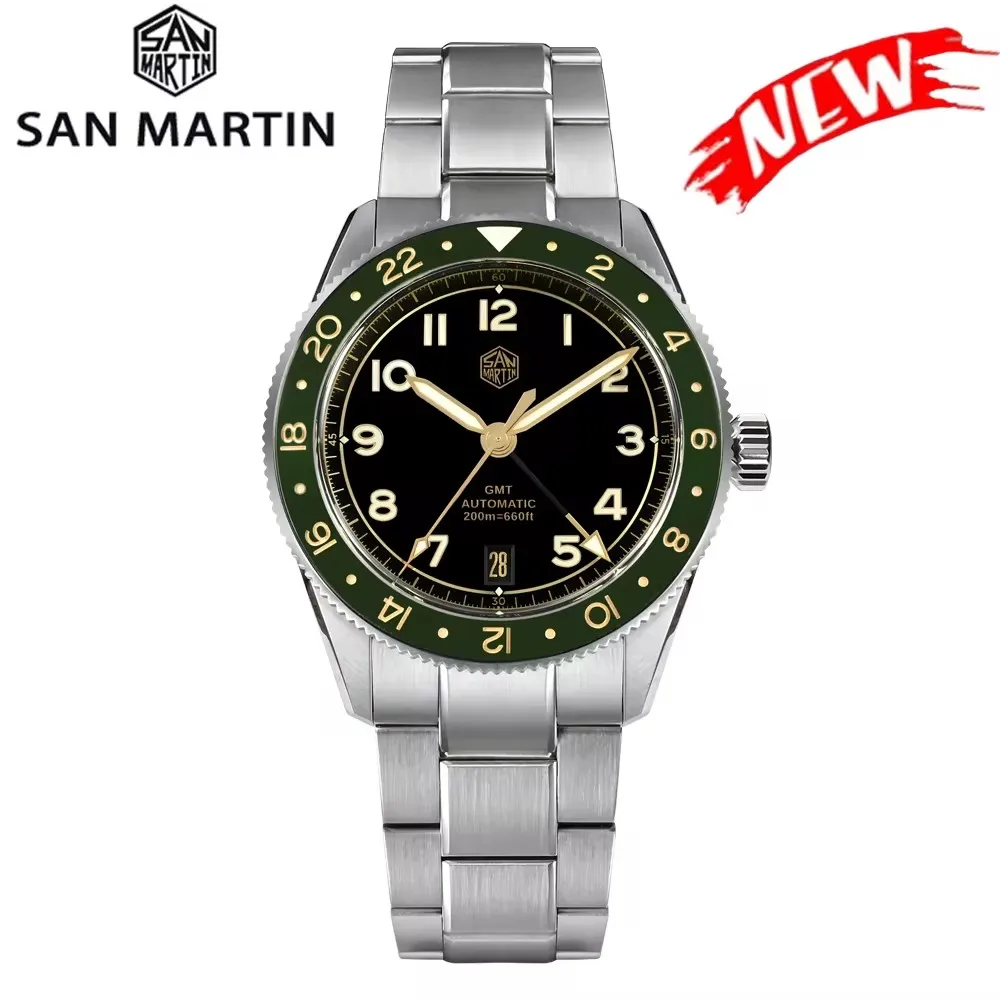 San Martin 38mm Men Dive Watch Limited Edition GMT NH34 Automatic Movement Sapphire BGW-9 C3 Luminous 120 Clicks Watches SN0140W