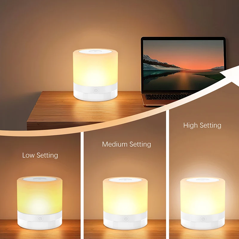 Night Light Touch Lamp for Bedrooms Living Room Portable Table Bedside Lamps with Rechargeable Internal Battery Dimmable RGB