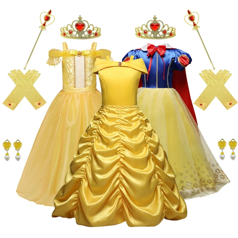 Snow White Princess Dress for Girls Cosplay Belle Elsa Gown Halloween Fancy Clothes Birthday Party Kids Christmas Costumes 3-10Y