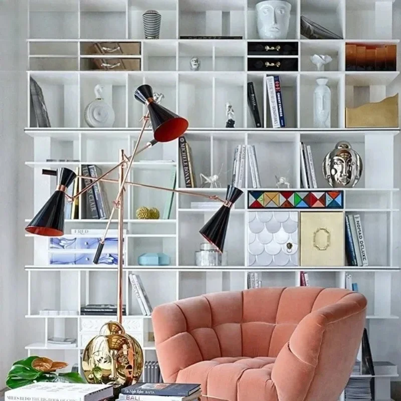 Light luxury high-end bookshelf villa livi ng roo m floor-to-ceiling solid wo od multi-layer storage rac k