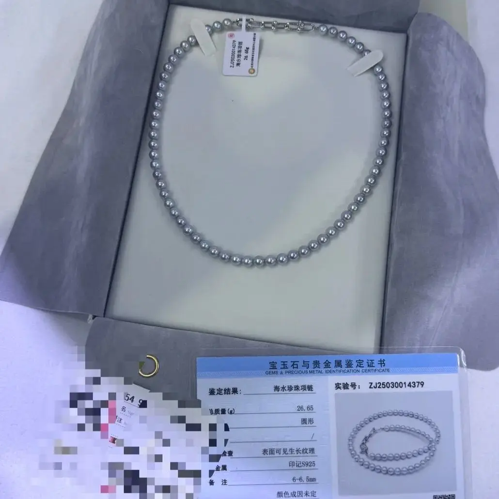 YZR25 High Chic Salt Water 6-6.5mm Akoya Nature Sea Water Gray Pearls Necklaces for Women Holidays Presents