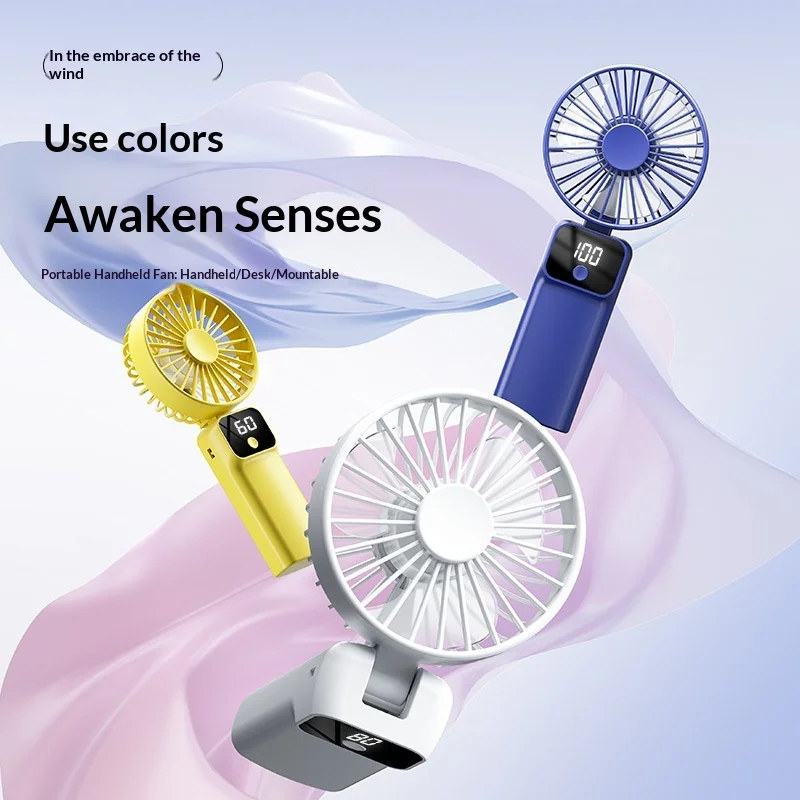 2026 New USB Small Fan with Digital Display, 100 Speeds, Foldable, Super Wind & Long Battery Life