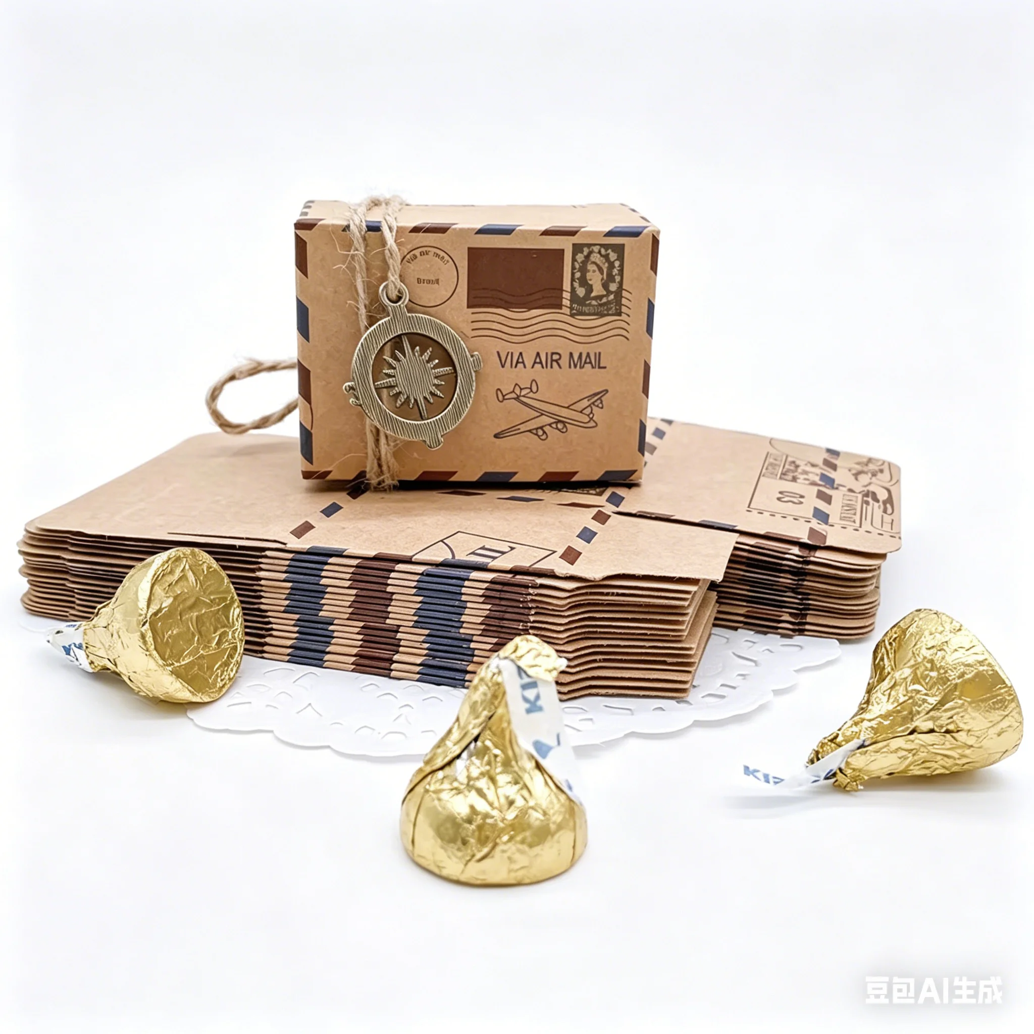 50 Pcs Vintage Favors Candy Box Kraft Paper Travel Theme Airplane Air Mail Boxes With Compass Hanging Wedding Party Souvenirs