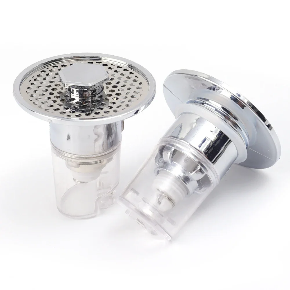 2pcs Washbasin Drain Stopper Pop-up Sink Filter Bathroom Stainless Steel Odor Proof Bouncing Core Hair Anti-blocking Strainer