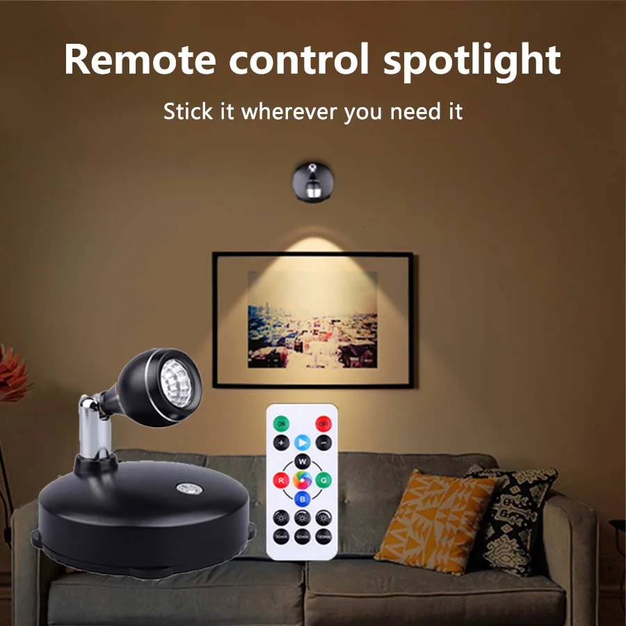 

Creative LED Spotlights USB Rechargeable RGB Spotlights With Remote Control Dimmable Timming Indoor Cabinet Desktop Decor Light