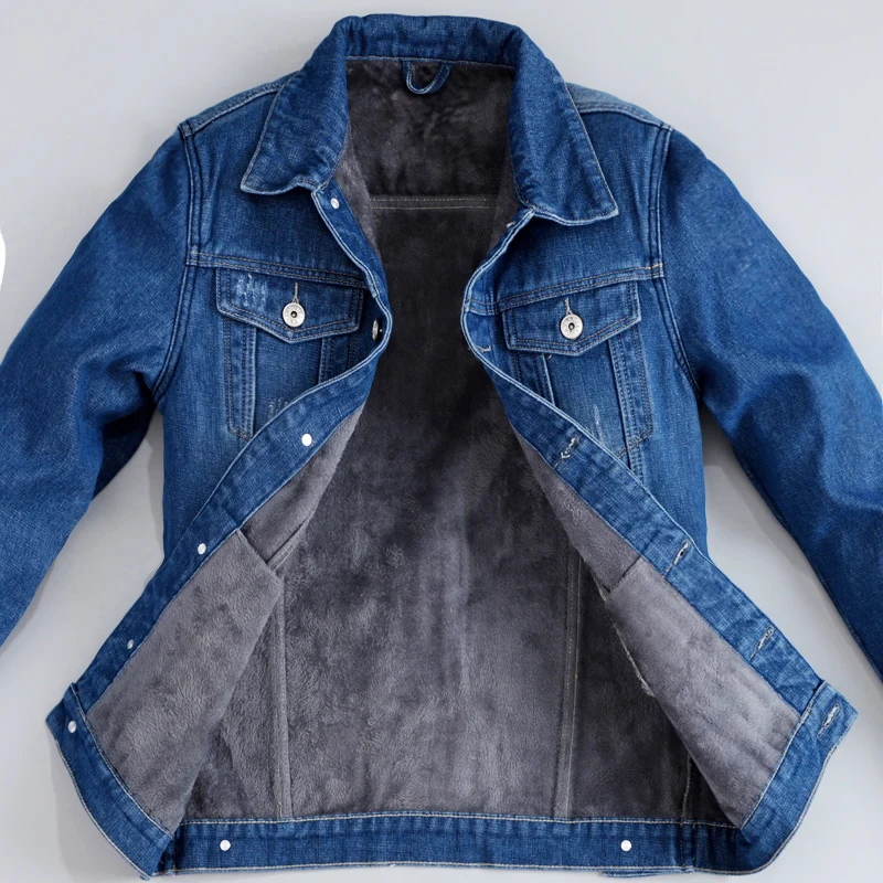 

Thickened Fleece Lined Men's Denim Jacket Loose Fit Workwear Jacket for Middle-Aged And Elderly Cotton Work Clothes