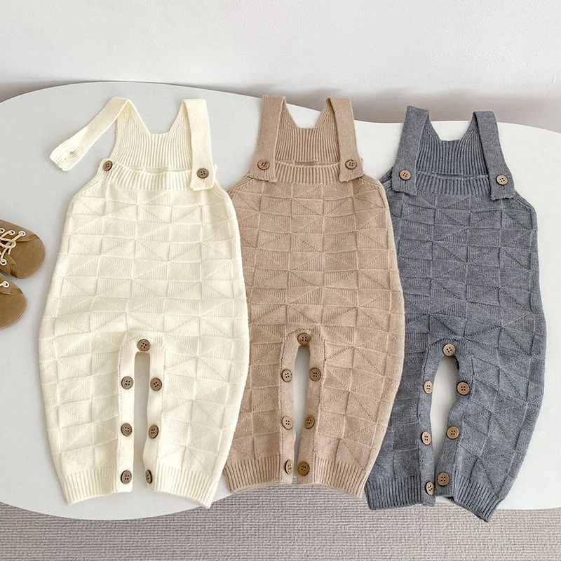 

2025 New Autumn 0-24M Infant Baby Boys Girls Knitted Jumpsuit Sleeveless Solid Color Overalls Toddler Baby Girl Knitted Romper