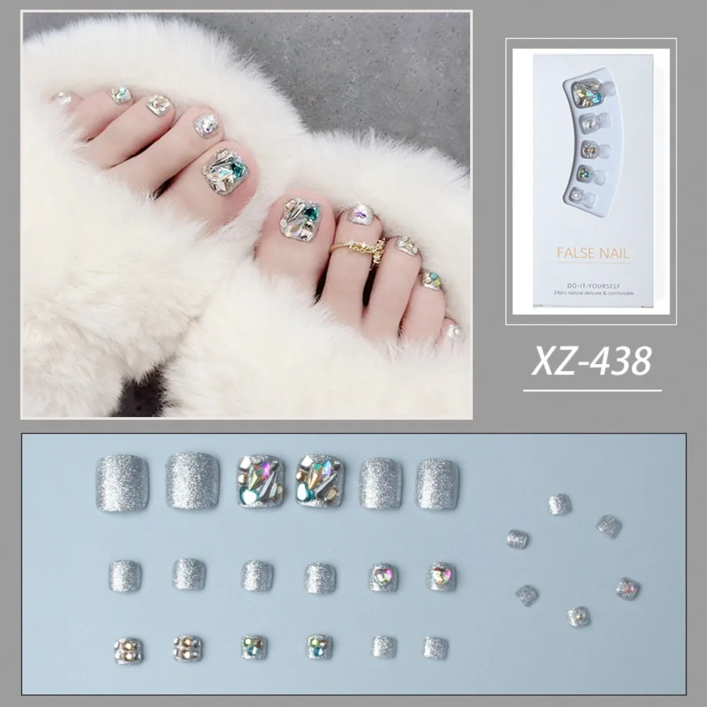 Diy Nail Art Tip Druk Op Teennagels Diamanten Valse Teennagels Strass Nep Teennagels Korte Nagels Patch Volledige Dekking Valse Nagels