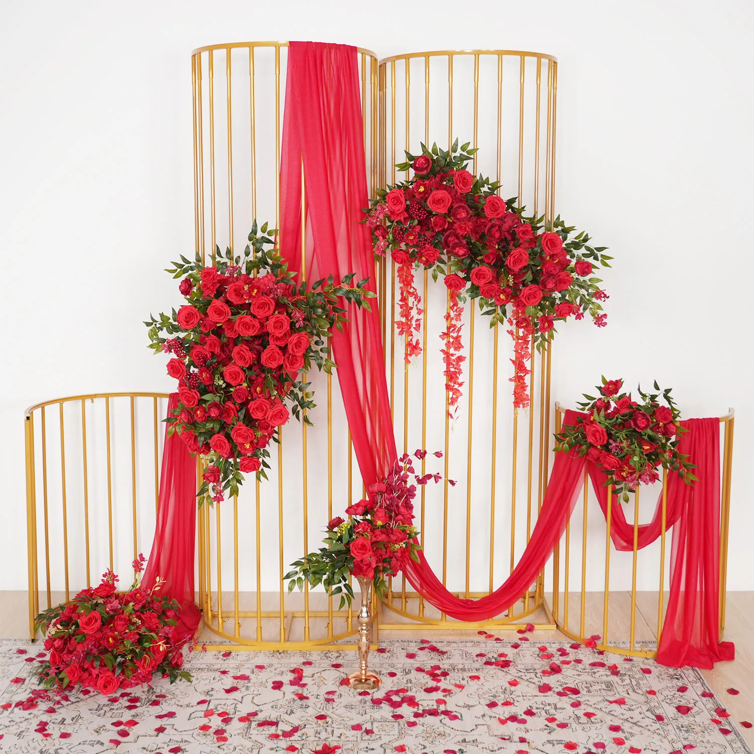 

Uflower Wedding Backdrop Arch Decor Red Rose Hanging Floral Arrangment Banquet Table Centerpiece Ball Stage Artificial Flower