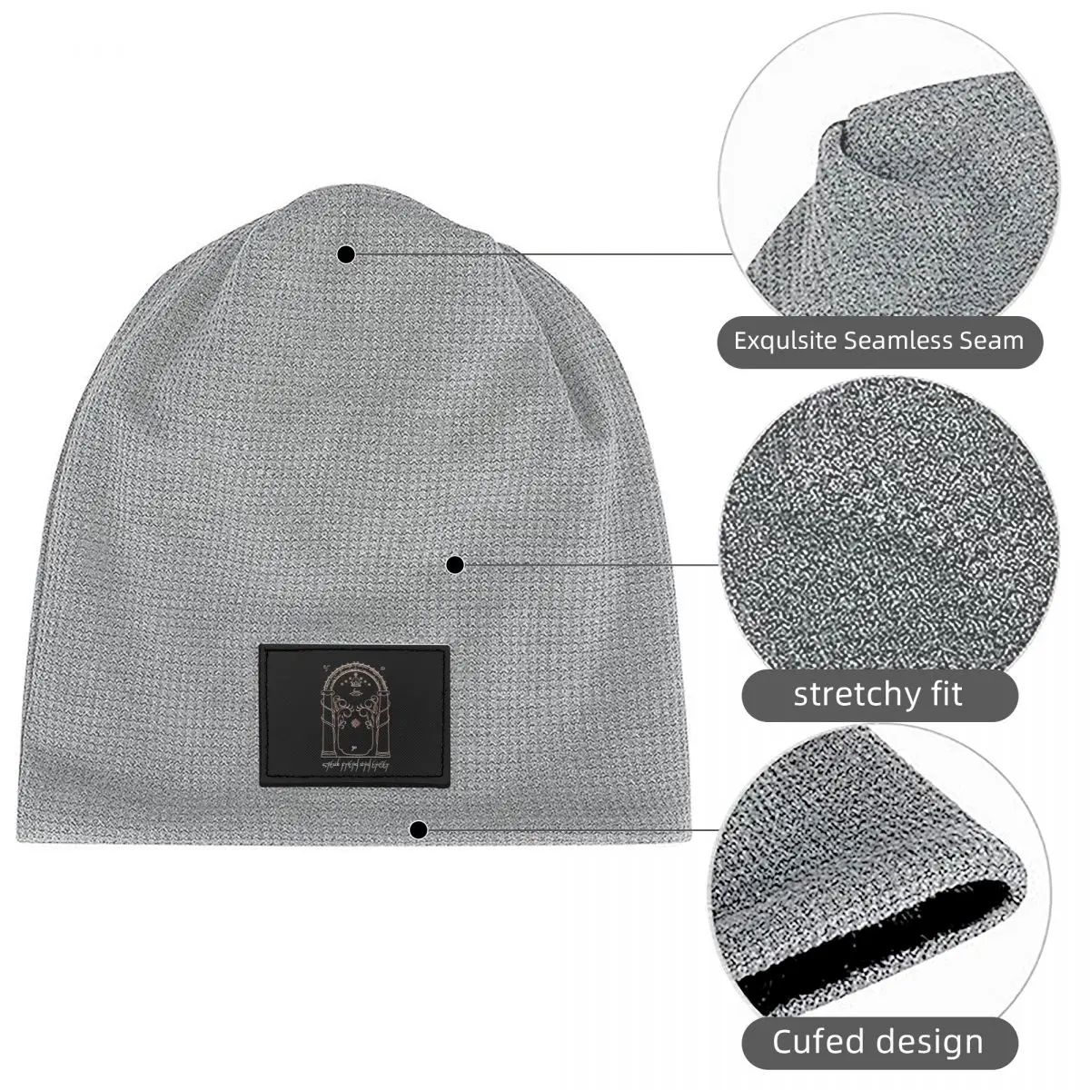 Speak Friend And Enter Waffle Knit Fleece Lined Beanie with PU Leather Patch Unisex Warm Winter Soft Cap