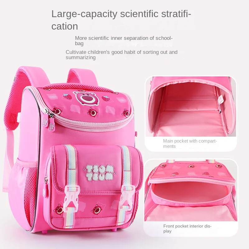 Disney Lotso Girl School Bag Grade 1-3 Primary Student Shoulder Orthopedic Backpack Large Capacity Light Kids Gifts Mochilas