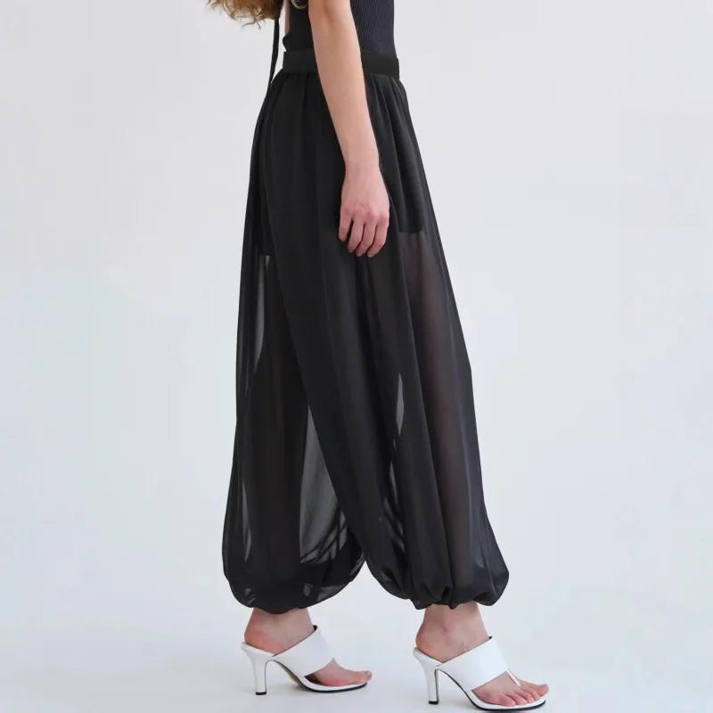 Women's spring and autumn new 2026 chiffon bloomers dark loose and thin casual leggings