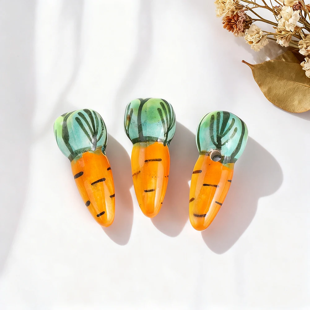 2PCS Handmade Ceramic Carrot Mini Ornaments Cute Vegetable Decor DIY Craft Accessories Small Glazed Figurines Home Decoration