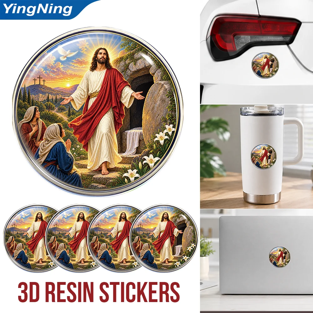 Jesus Resurrection Round Epoxy Resin Sticker Christian Car Decal Religious Waterproof Dome Sticker for Auto Truck Laptop Cup SUV