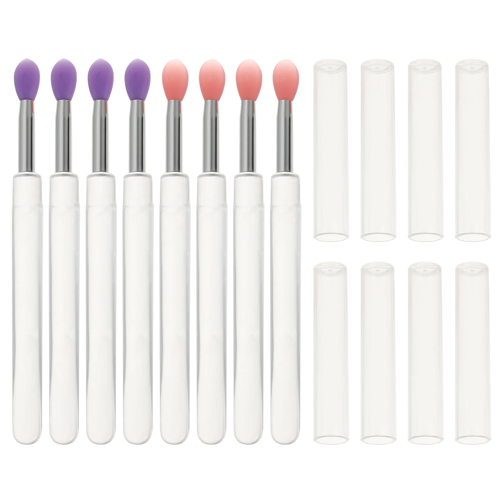 Aplicadores de máscara de labios de silicona, pinceles para sombra de ojos, juego de aplicadores de maquillaje portátiles con tapa, mango firme para labios y ojos precisos, 8 Uds.