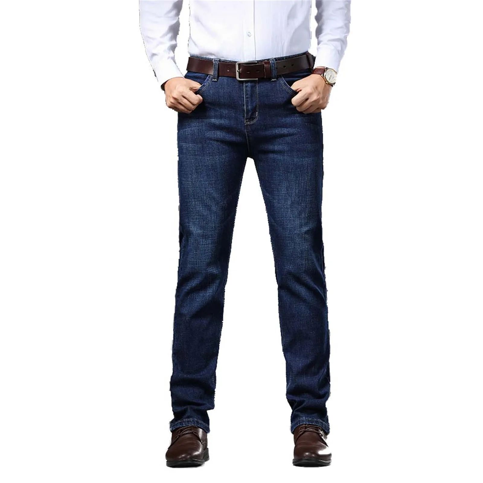 Elastic Jeans Autumn And Winter Loose Fit Business Straight Leg Jeans Mens Stretch