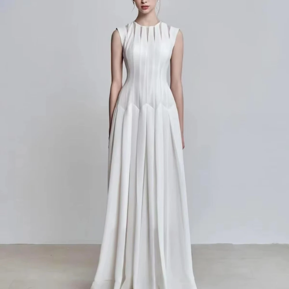 

Prom Dress O-neck Lace Patchwork High Waist Sleeveless Long Dress Exquisite High Quality Evening Party Gown for Women Customized