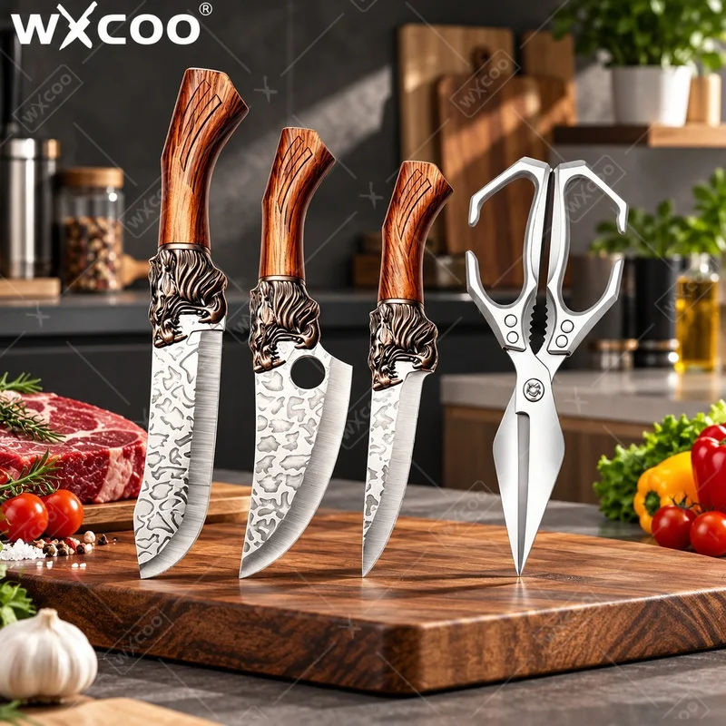 WXCOO Professional Kitchen Knife Stainless Steel BBQ Cutting Tools Forged Boning Knife Slicing Fruit Vegetable Butcher Knife