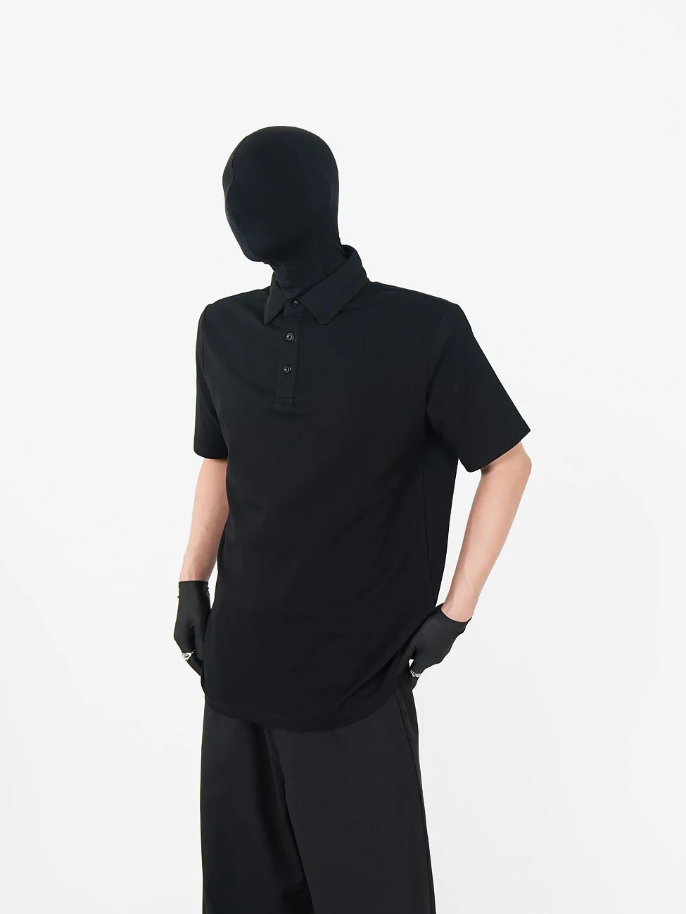 VE2 High-End Luxury Basic Black Heavyweight Iron-Free Simple Short-Sleeve  Shirt Casual Turn-down Collar Leisure T-Shirt