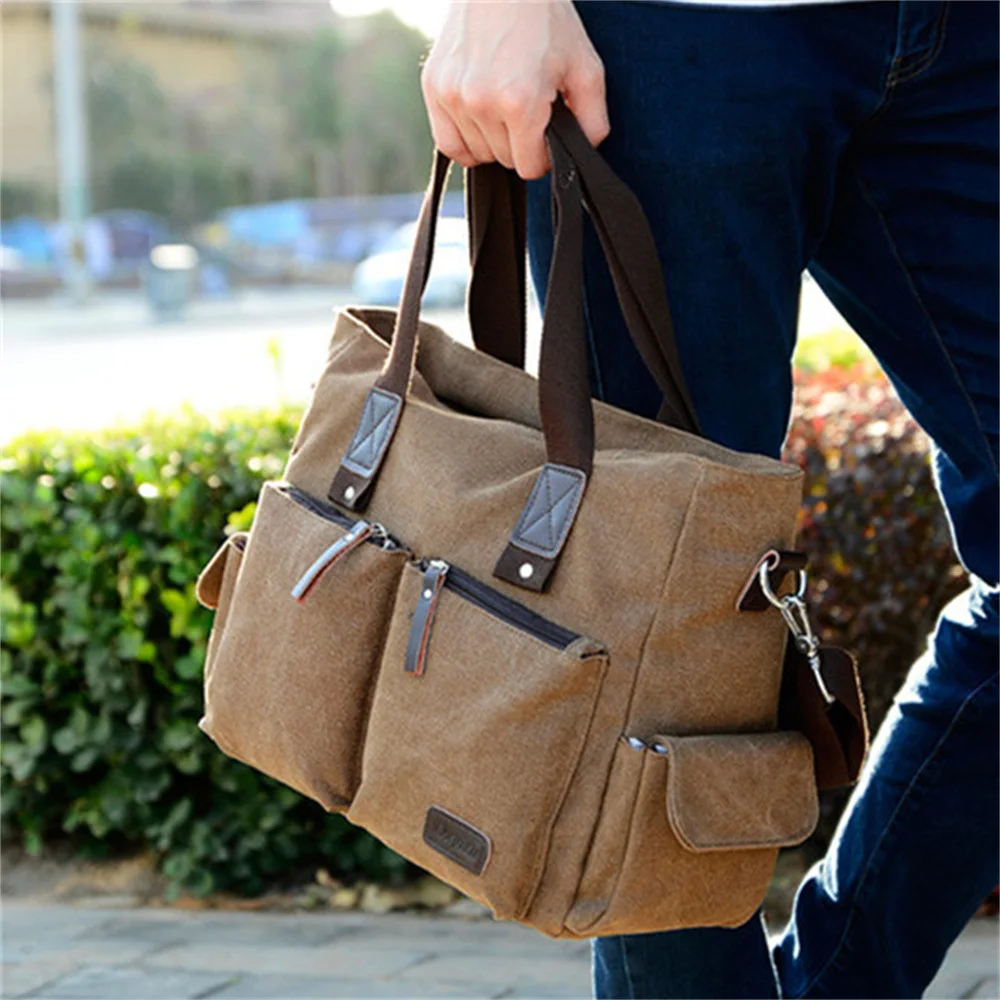 New Men Briefcase Bag Classical Retro Canvas Business Handbag Male Crossbody Shoulder Bag Large Capacity Laptop Computer Case