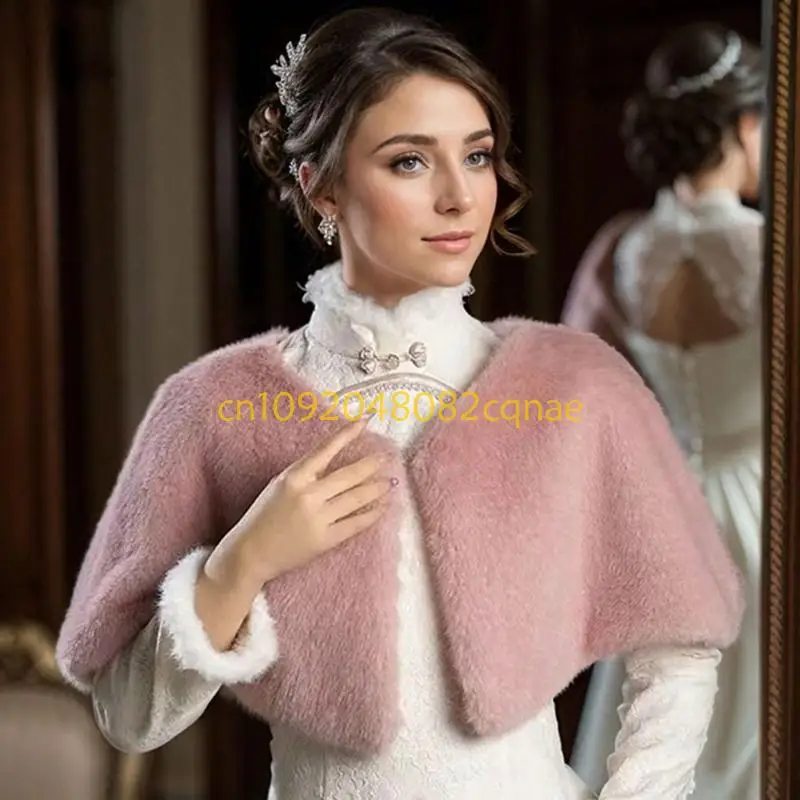Stylish Faux Furs Short Cloak Winter Outerwear Furry Poncho Shrug Shawl For Women Travel and Party Shoulder Wrap