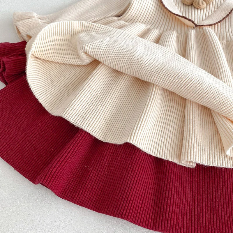 2024 New Autumn 0-4Yrs Baby Girl Party Dress Long Sleeved Knitted Kids Princess Dresses Children Knitting Clothes