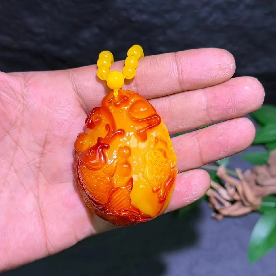 Amber Beeswax Chicken Oil Yellow Koi Good Luck Pendant Annual Surplus Necklace