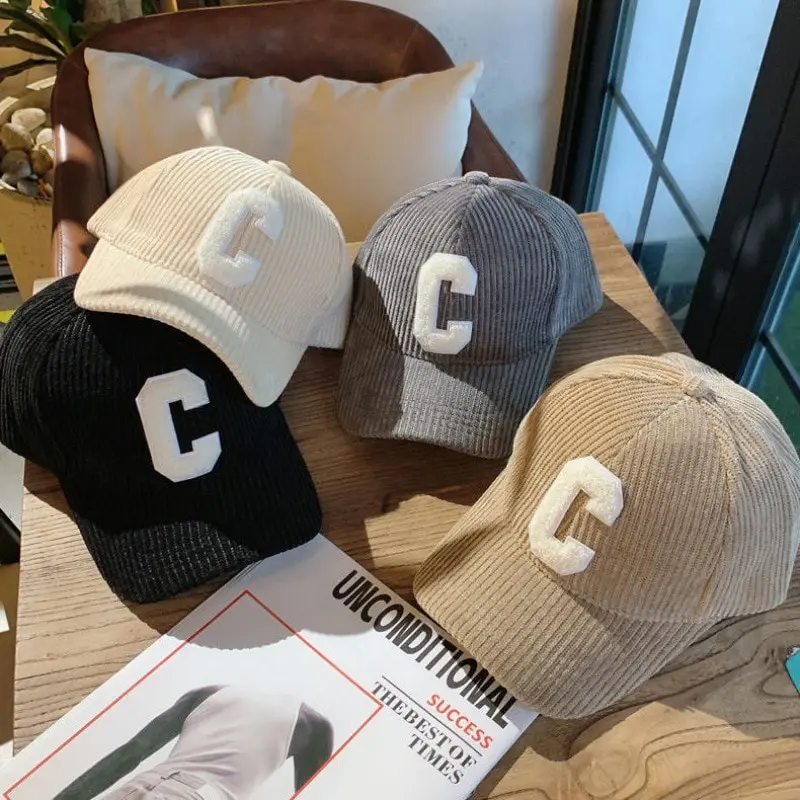 Gorra de béisbol de pana a la moda para mujer, gorra Snapback con letra C, vestido de compras para mujer, gorras informales ajustables, sombreros de Hip Hop