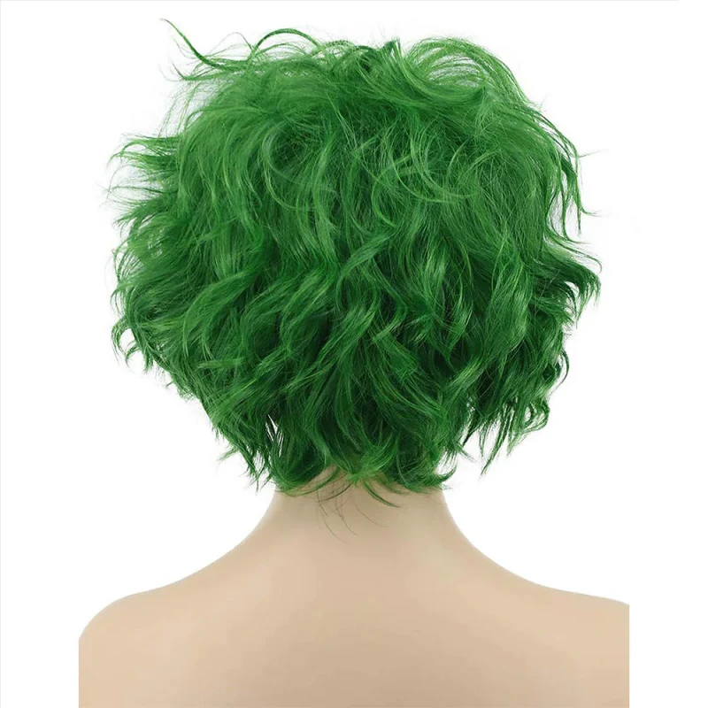 HAIRJOY-Peluca de pelo sintético para hombre y mujer, pelo corto y esponjoso, Bob, rizado, verde, Cosplay, Anime