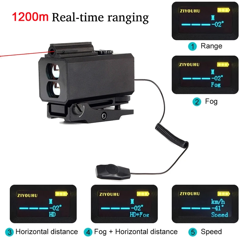 Caza Mini Laser Rangefinder Rifle Scope With Red Dot 1200M Multifunction Tactical Hunting Laser Range Finder Mount For Gun Sight