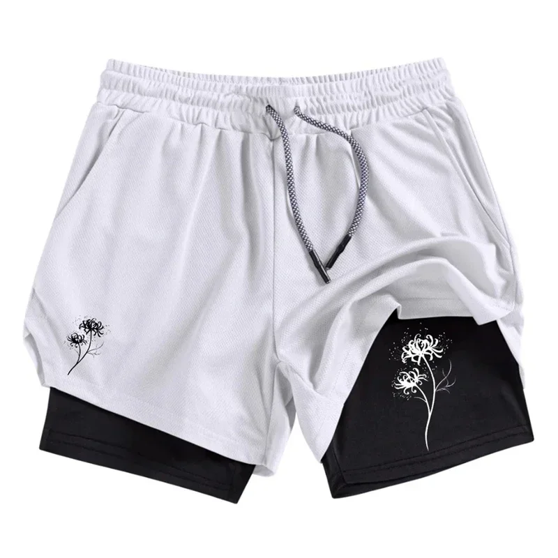 

2-in-1 men's sports shorts breathable quick drying mesh shorts with towel loop, mobile phone pocket, fitness training shorts
