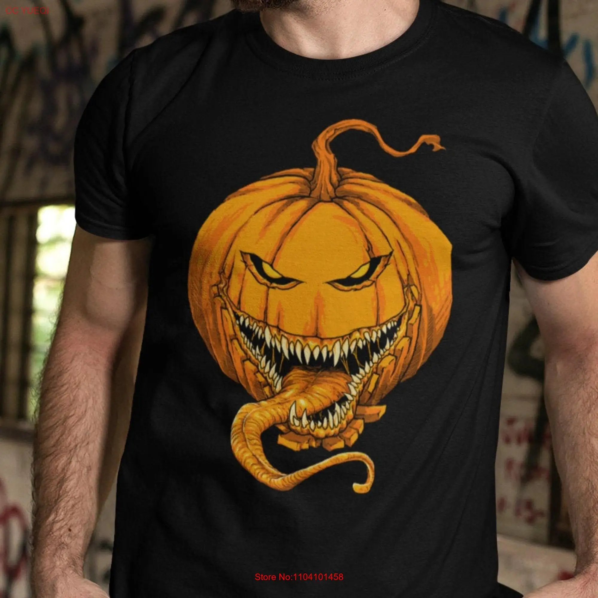 Evil pumpkin halloween Mens T Shirt long or short sleeves