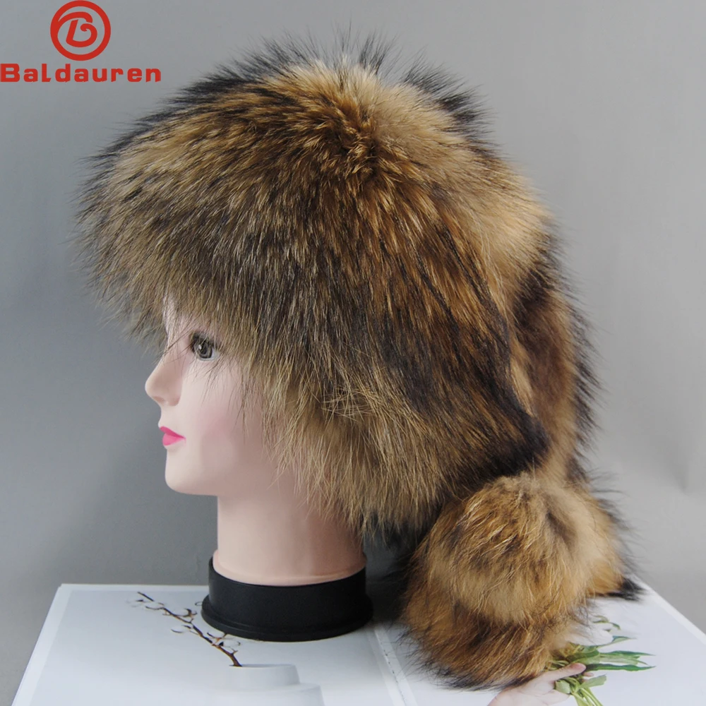 Brand Luxurious Winter 100% Natural Fox Fur Bomber Hats Women Thick Warm Fluffy Real Fox Fur Hat Full Pelt Lady Real Fur Caps