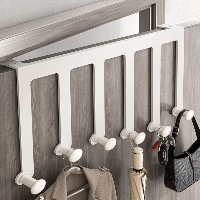 Over The Door Hooks, Punch-Free Door Hanger Rack, 6 Hooks Wall Mounted Clothes Hanger for Hanging Coats, Hats, Home Organizer
