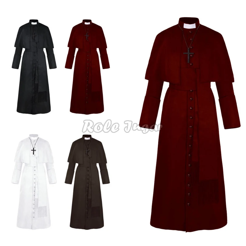 

S-3XL Medieval Vintage Monk Cloak Cosplay Renaissance Witch Wizard Hooded Cape Robe Men Women Halloween Pastor Costumes