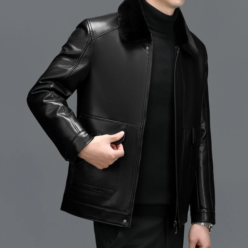 ZDT-8048 Autumn And Winter New Men\'s Original Ecological Fur One Piece Coat, Genuine Leather Coat, Warm Casual Sheepskin Jacket