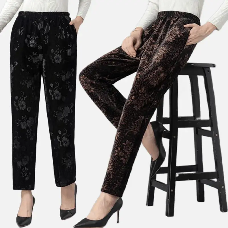 

2023 New Spring Autumn Korean Women Long Print Trousers Casual Fashion Female Loose High Waist Mom Straigth Pants Clothing A03