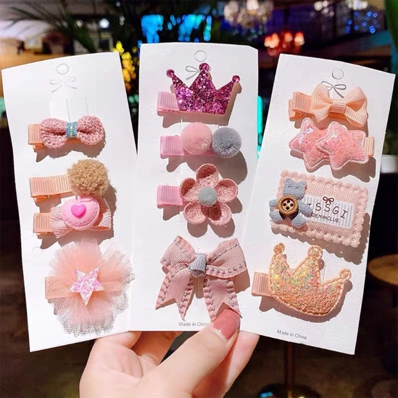 

77HD Baby Little Girls Hair Clips Bows Clips Toddlers Hairpins Set Birthday Present