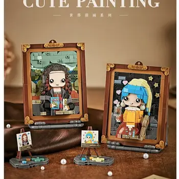 Creative world famous classic pixel art painting model milk tea brother Mini block children&#x27;s cute art friends gift toys